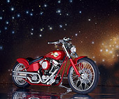 MOT 01 RK0046 03
Red Rigid Custom Bike 3/4 Front View On Glossy Floor Golden Starry Night Background