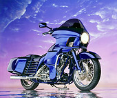 MOT 01 RK0085 21
1985 Blue FXRP Harley Davidson 1340cc Big Twin, 3/4 front on mylar with purple sky background