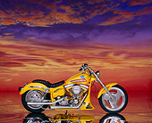 MOT 01 RK0174 07
1985 Custom Chrome Prudhomme FXR Pearl Yellow Profile On Mylar Floor Sunset Clouds
