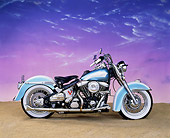 MOT 01 RK0181 07
Harley-Davidson Heritage Custom Tom Clendening Light Blue Profile View Purple Sky Studio