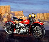 MOT 01 RK0184 11
1938 Harley Davidson  Knucklehead Red 3/4 Side View Desert Background