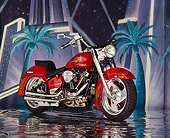 MOT 01 RK0224 02
1991 Custom Chrome Softail Red 3/4 Side View Hollywood Background