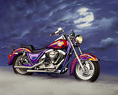 MOT 01 RK0248 13
1986 Custom Chrome FXR Purple With Flames 3/4 Side View Fog With Moon Background
