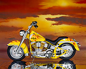 MOT 01 RK0284 03
90's Custom Chrome Big Twin Softail Yellow With Flames Profile Sunset Clouds