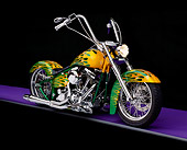 MOT 01 RK0445 10
2004 Coastside Custom Softail Green Yellow Flames Front 3/4 View On Purple Floor Gray Line Studio