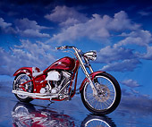 MOT 01 RK0481 03
2004 Richmond Custom Motorcycle Red 3/4 Front View On Mylar Floor Clouds Studio