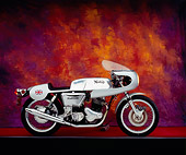 MOT 01 RK0525 05
1972 Norton Combat 750 Silver Side View On Red Floor Mottled Background