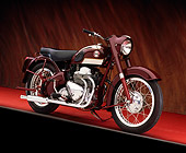 MOT 01 RK0599 01
1958 Ariel Square Four 1000 Maroon 3/4 Front View On Red Floor Brown Background Studio