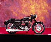 MOT 01 RK0613 06
1966 Matchless, G80, Black Motorcycle Profile View On Red Floor Mottled Background Studio