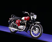 MOT 01 RK0614 05
1967 BSA, Spitfire, Maroon Motorcycle 3/4 Side View on Purple Floor Studio