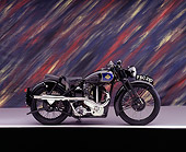 MOT 01 RK0621 01
1939 Levis, 600, Black Motorcycle Profile View On Gray Line Colorful Background Studio