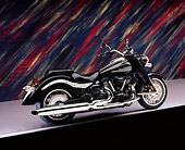 MOT 01 RK0626 01
2006 Yamaha, Roadliner, Midnight Black 3/4 Rear View On Gray Floor Colorful Background Studio
