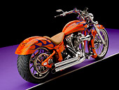 MOT 01 RK0641 01
2006 Special Construction Prostreet Orange Purple Flames 3/4 Rear View On Purple Floor Studio
