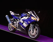 MOT 02 RK0140 04
2001 Yamaha R1 Champions Edition Blue 3/4 Front View On Purple Floor Gray Line Studio