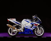 MOT 02 RK0149 05
2003 Suzuki GSXR 600 Blue And White Side View On Purple Floor Checkered Line Studio
