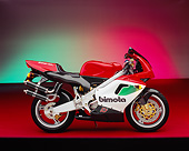 MOT 02 RK0157 07
1997 Bimota 500-V Red And White Side View On Red Floor Green And Red Lighting Studio