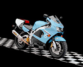 MOT 02 RK0249 02
1999 Honda CBR 900RR Light Blue 3/4 Side View On Checkered Floor Studio