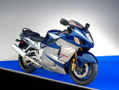 MOT 02 RK0318 01
2006 Suzuki Hayabusa GSX 1300R Blue 3/4 Side View On Blue Floor Studio