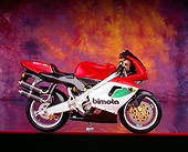 MOT 02 RK0159 08
1997 Bimota 500-V Red And White Profile View On Mylar Floor Red Line Orange Purple Background Studio