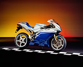MOT 02 RK0254 02
2005 Agusta MV F4-1000 Silver And Blue 3/4 Side View On Checkered Line Orange Shading Studio