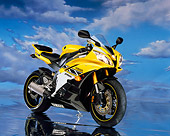 MOT 02 RK0291 11
2006 Yamaha YZF 600 R6 Yellow 3/4 Front View Cloudy Blue Sky Studio