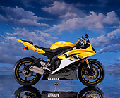 MOT 02 RK0292 09
2006 Yamaha YZF 600 R6 Yellow Profile View Cloudy Blue Sky Studio