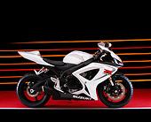 MOT 02 RK0303 02
2006 Suzuki GSXR 600 Silver And White Profile View On Red Floor Colorful Lines Studio