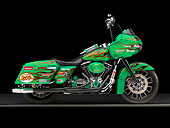 MOT 03 RK0006 01
2004 Harley-Davidson Green Custom Touring Motorcycle Profile View Studio