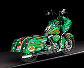 MOT 03 RK0010 01
2004 Harley-Davidson Green Custom Touring Motorcycle 3/4 Rear View Studio