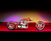MOT 04 RK0115 03
2005 Westbury Custom Chopper Candy Rust Side View On Red Floor Purple Lighting Studio