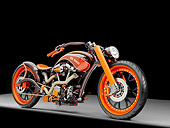 MOT 04 RK0297 01
2004 AFT Customs Yamaha ER HED Custom Chopper Red And Orange 3/4 Front View Studio