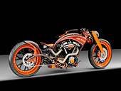 MOT 04 RK0299 01
2004 AFT Customs Yamaha ER HED Custom Chopper Red And Orange 3/4 Rear View Studio