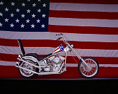 MOT 04 RK0001 04
2004 Captain America II Chopper Profile On Gray Line American Flag Background Studio