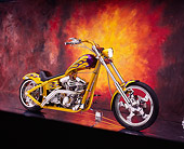 MOT 04 RK0041 03
2002 Swift Barchopper CSF Yellow Purple Flames 3/4 Front View On Mylar Burst Background