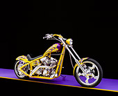 MOT 04 RK0045 04
2002 Swift Barchopper CSF Yellow Purple Flames 3/4 Side View On Purple Floor Yellow Line Studio