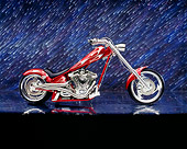 MOT 04 RK0084 02
2003 Iron Horse Texas Chopper Red With Flames Side View On Mylar Floor Night Showers