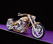 MOT 04 RK0105 07
2004 Gold Rush Chopper Gold And Silver 3/4 Front View On Purple Floor Gray Line Studio