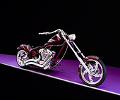 MOT 04 RK0108 03
2004 Orange County Chopper Custom Softail Burgundy And Silver Graphics 3/4 Front View On Purple Floor