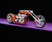 MOT 04 RK0116 11
2005 Westbury Custom Chopper Candy Rust 3/4 Side View On Purple Floor Studio