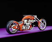 MOT 04 RK0119 03
2005 Westbury Custom Chopper Candy Rust 3/4 Rear View On Purple Floor Studio
