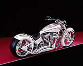 MOT 04 RK0157 04
2005 Brouhard Custom Softail Pearl White 3/4 Rear View On Red Floor Gray Line Studio