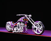 MOT 04 RK0158 04
2006 Custom Chopper Softail Purple Gray And Orange 3/4 Front View Studio