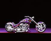 MOT 04 RK0159 05
2006 Custom Chopper Softail Purple Gray And Orange Profile View On Purple Floor Red Line Studio