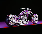 MOT 04 RK0160 03
2006 Custom Chopper Softail Purple Gray And Orange 3/4 Rear View On Purple Floor Red Line Studio