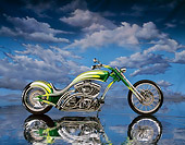 MOT 04 RK0173 06
2006 Redneck Engineering Low Curves Chopper Silver And Green Profile View Cloudy Blue Sky Studio