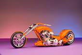 MOT 04 RK0178 01
2006 Brouhard Custom Softail Pearl Orange 3/4 Side View On Purple Floor