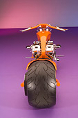 MOT 04 RK0179 01
2006 Brouhard Custom Softail Pearl Orange Overhead Rear View On Purple Floor
