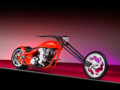MOT 04 RK0238 01
2007 River Rat Customs Chopper Barbwire Tangerine 3/4 Front View Studio