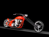 MOT 04 RK0239 01
2007 River Rat Customs Chopper Barbwire Tangerine 3/4 Front View Studio