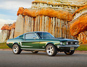 MST 01 BK0003 01
1968 Ford Mustang GT 428 Cobra Jet Highland Green 3/4 Side View On Pavement By Cliffside